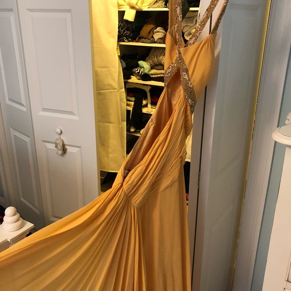 Niteline Dresses & Skirts - Yellow, open back beaded gown Niteline Dresses & Skirts - Yellow, open back beaded gown